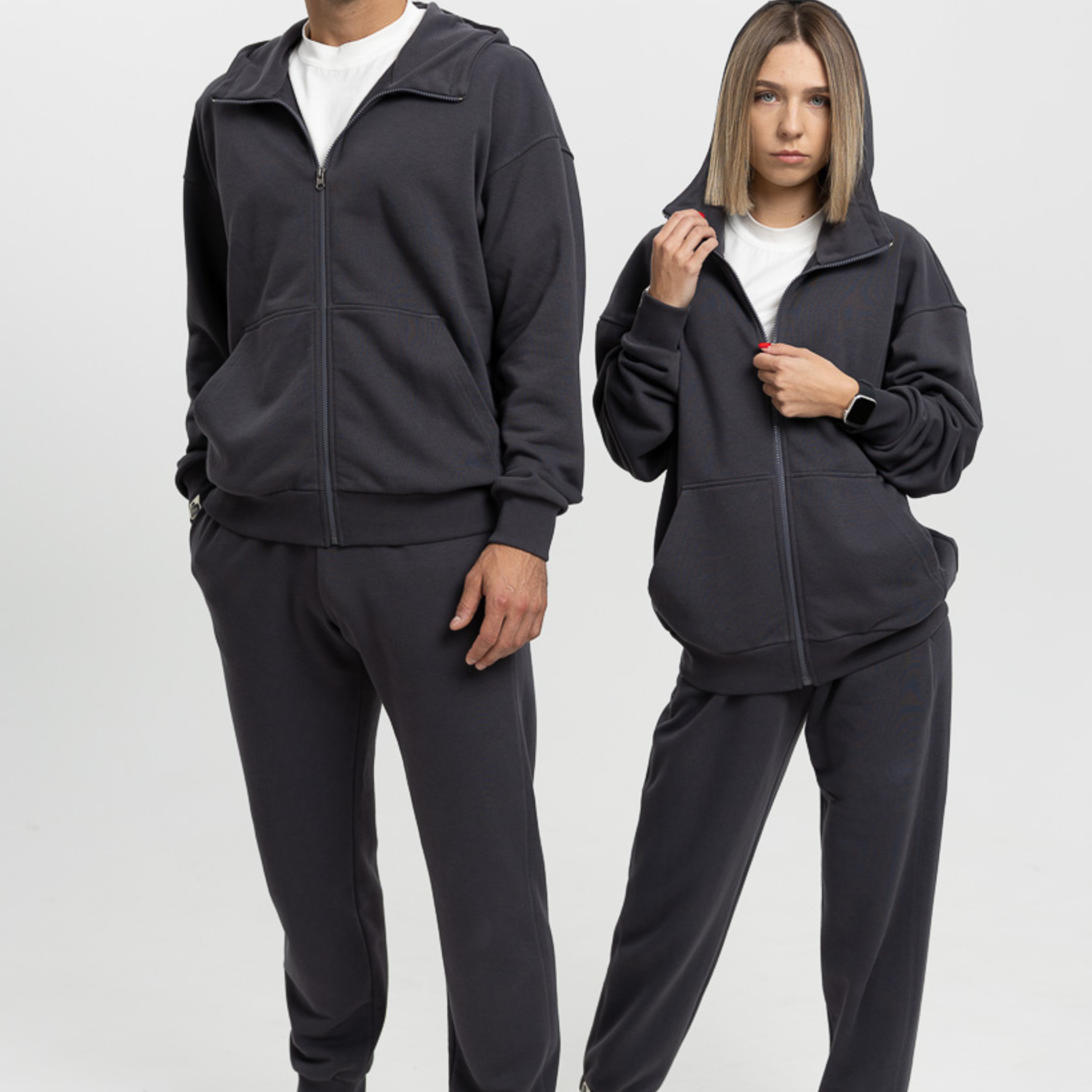 Organinės medvilnės džemperis su gobtuvu ir užsegimu unisex